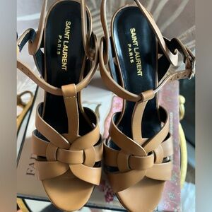 IVES SAINT LAURENT Tribute platform brown leather